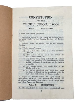 The Constitution and Bye-Laws of the Ohuhu Union Lagos