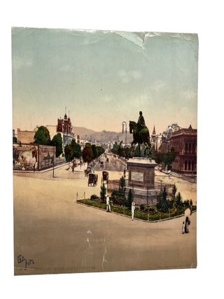 Three Fotocromos: No. 102. Una Pulqueria, Tacubaya, Mexico; No. 111. Caballito y Paseo, Ciudad de Mexico; y No. 107. Patio del Hotel Iturbide, Ciudad de Mexico