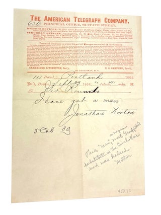 Item #95270 Telegram and envelope reporting Substitute Found for Required Military Service during...