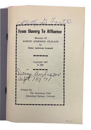 From Slavery to Affluence: Memoirs of Robert Anderson, Ex-Slave