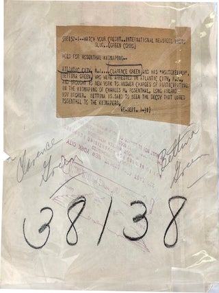 Wire Service Photo of Bettina Green and Clarence Green who hade been arrested in connection with the Kidnapping of Charles M. Rosenthal