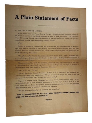 Item #96189 A Plain Statement of Facts. Industrial Workers of the World