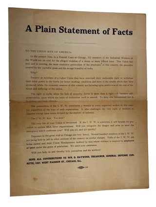 Item #96189 A Plain Statement of Facts. Industrial Workers of the World